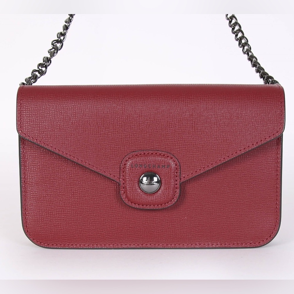LONGCHAMP LEATHER CLUTCH WITH REMOVABLE SHOULDER CHAIN NWOT